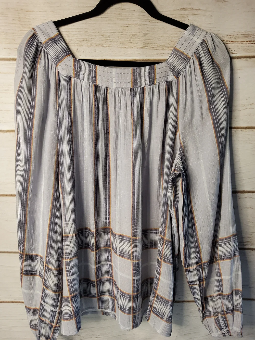 LC Lauren Conrad Light Blue Plaid Square-Neck Blouse - Picture 2 of 9